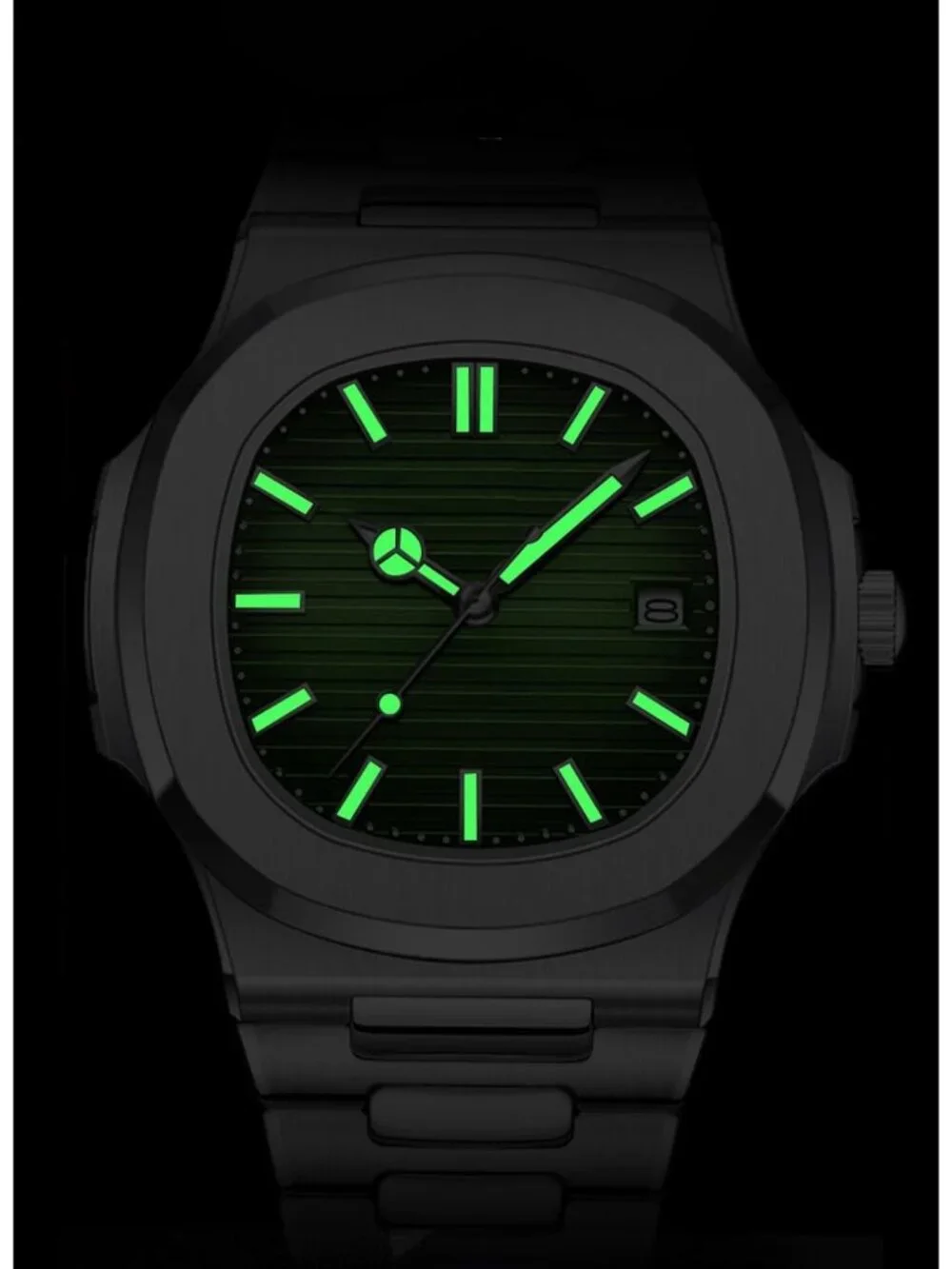 Men's Green Stainless Steel Strap Quartz Movement Waterproof Date Wrist Watch
